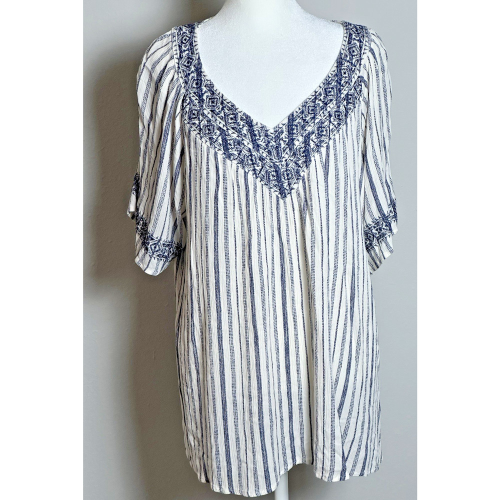 Knox Rose Womens Cream Navy Stripped Bohemian‎ Womens Casual Oversized Top XXL - Picture 3 of 16